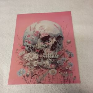 2/$10 Pink Floral Skull Art Thick Cardstock Print